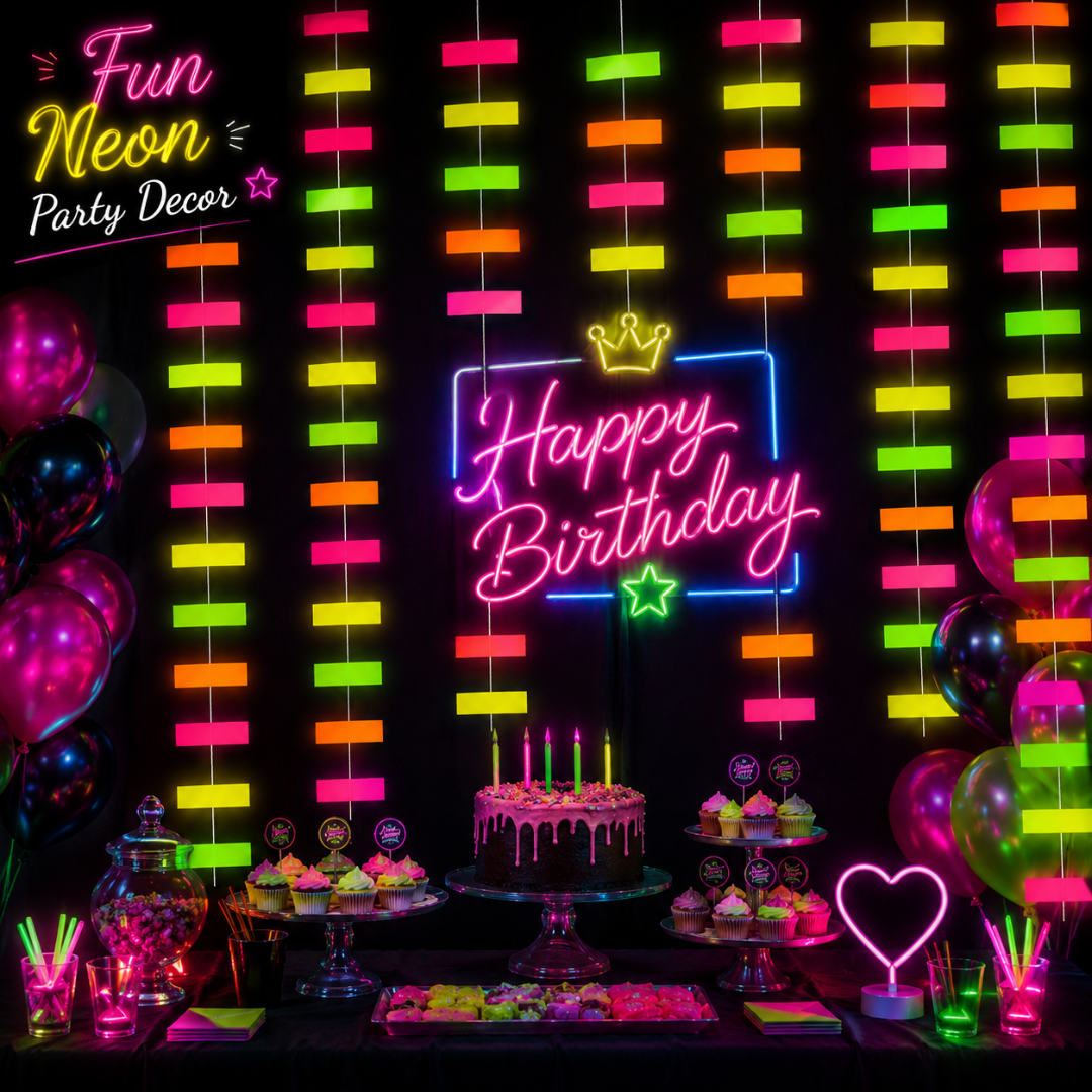 UV Glow Stripe Garland - Glow In The Dark - Over 5 - Wanna Party - side