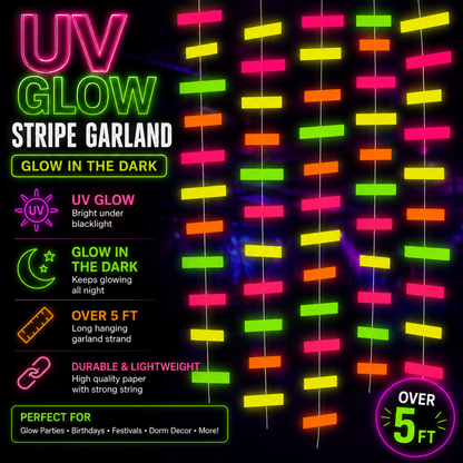 UV Glow Stripe Garland - Glow In The Dark - Over 5 - Wanna Party - packaging