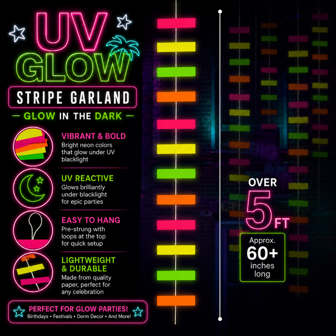 UV Glow Stripe Garland - Glow In The Dark - Over 5 - Wanna Party - alt