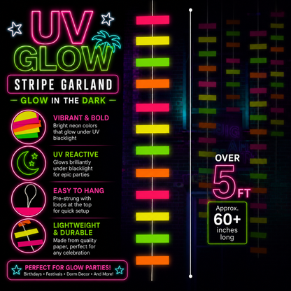 UV Glow Stripe Garland - Glow In The Dark - Over 5 - Wanna Party - alt