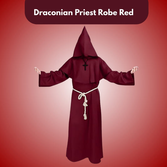 Draconian Priest Red Robe w/Rope, Hood and Cross Sign - Size XXL - Chest - 52 inches