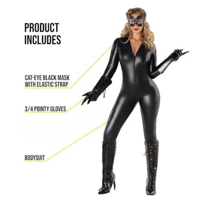 Adult Cat Leatherite Jumpsuit Costume w/Cat Mask -  Size XL - Bust - 38 inches
