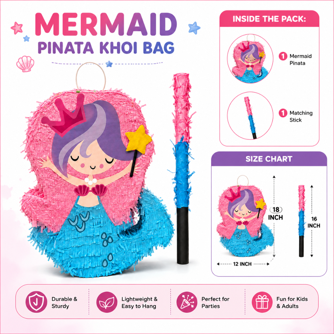 Mermaid Tail Shaped Pinata/Khoi Bag for Fun Birthday Activity - 1PC