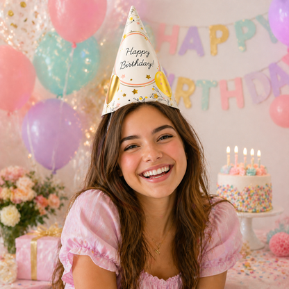 Happy Birthday Celebration Pastel Color Balloon Hats  for Party Guests - 8PC
