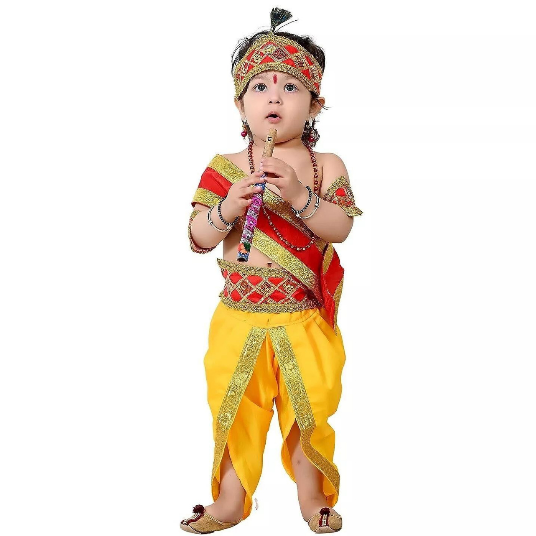 Fancy Shri Krishna Dress for Kids with Dupatta - 9PC - Wanna Party - front