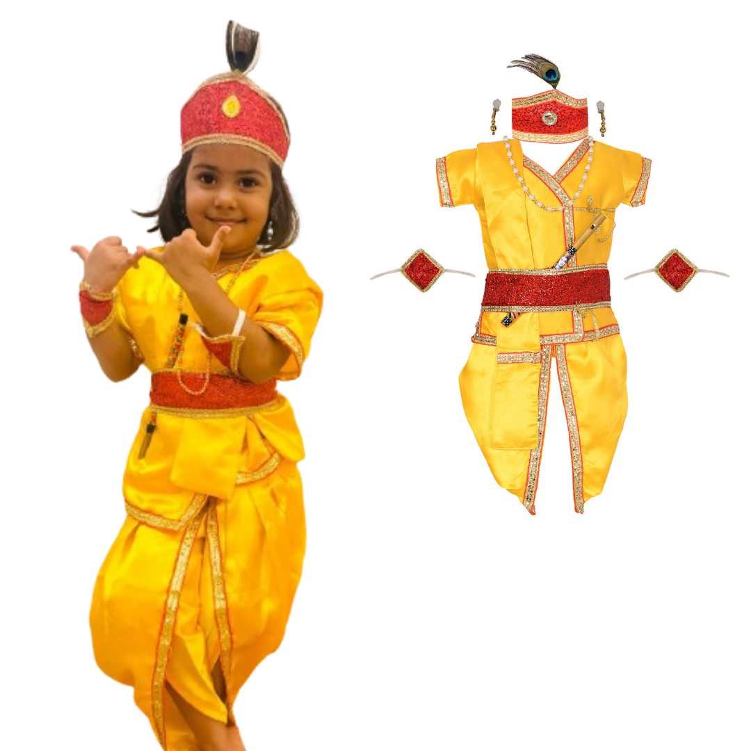 Fancy Traditional Shri Krishna Dress Set with Kurta & Dhoti – 10PC