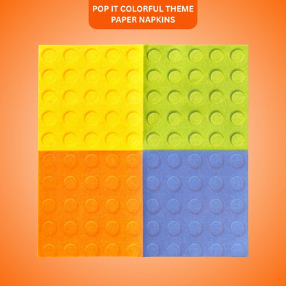 POP IT Colorful Theme Paper Napkins - Pack of 20 (Multicolor)