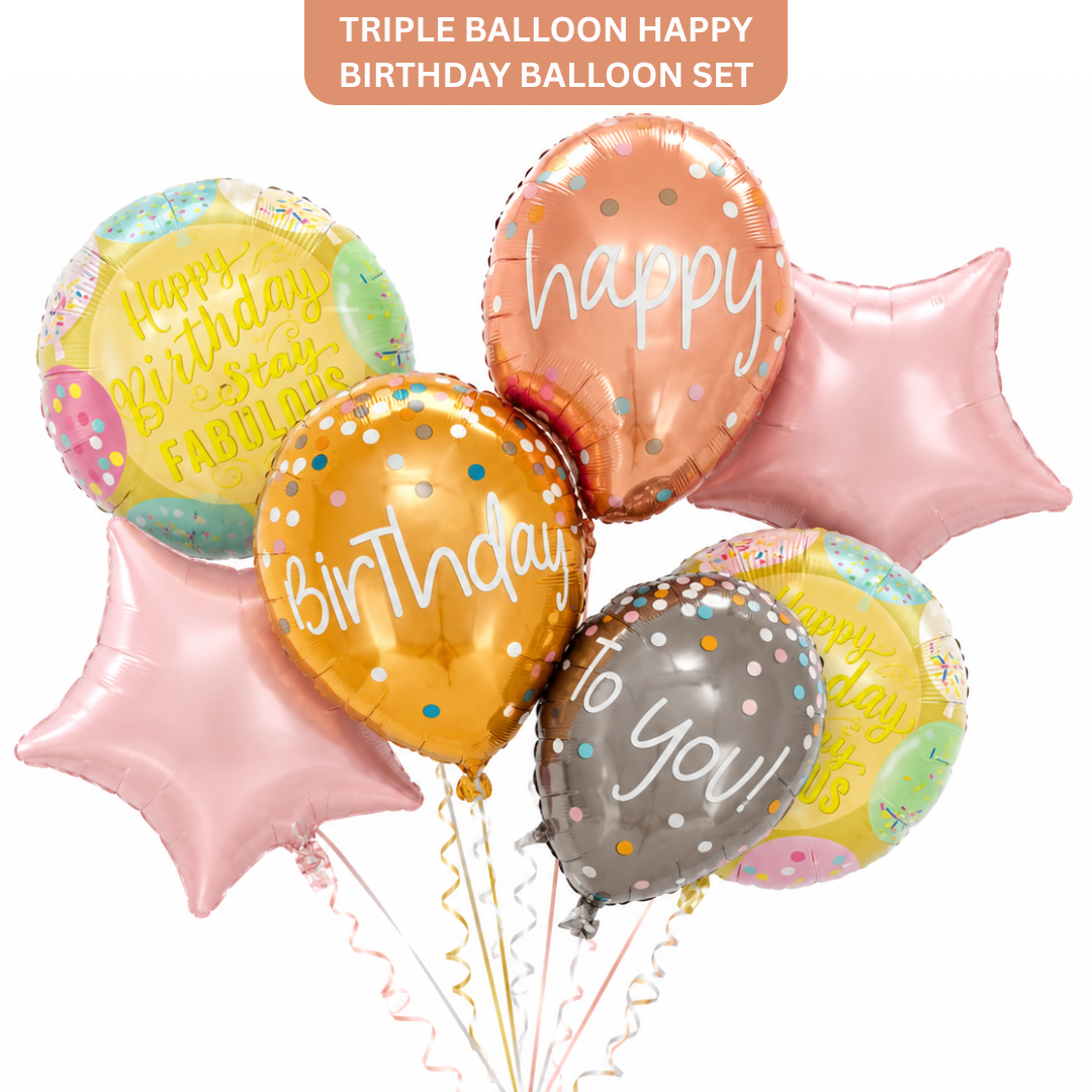 Triple Balloon Happy Birthday Balloon Set - 5PC - Wanna Party - front