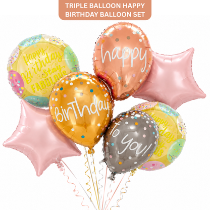 Triple Balloon Happy Birthday Balloon Set - 5PC - Wanna Party - front