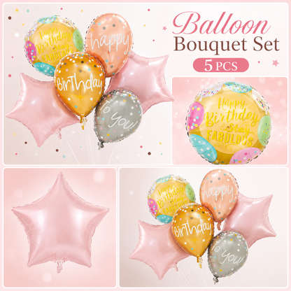Triple Balloon Happy Birthday Balloon Set - 5PC - Wanna Party - side