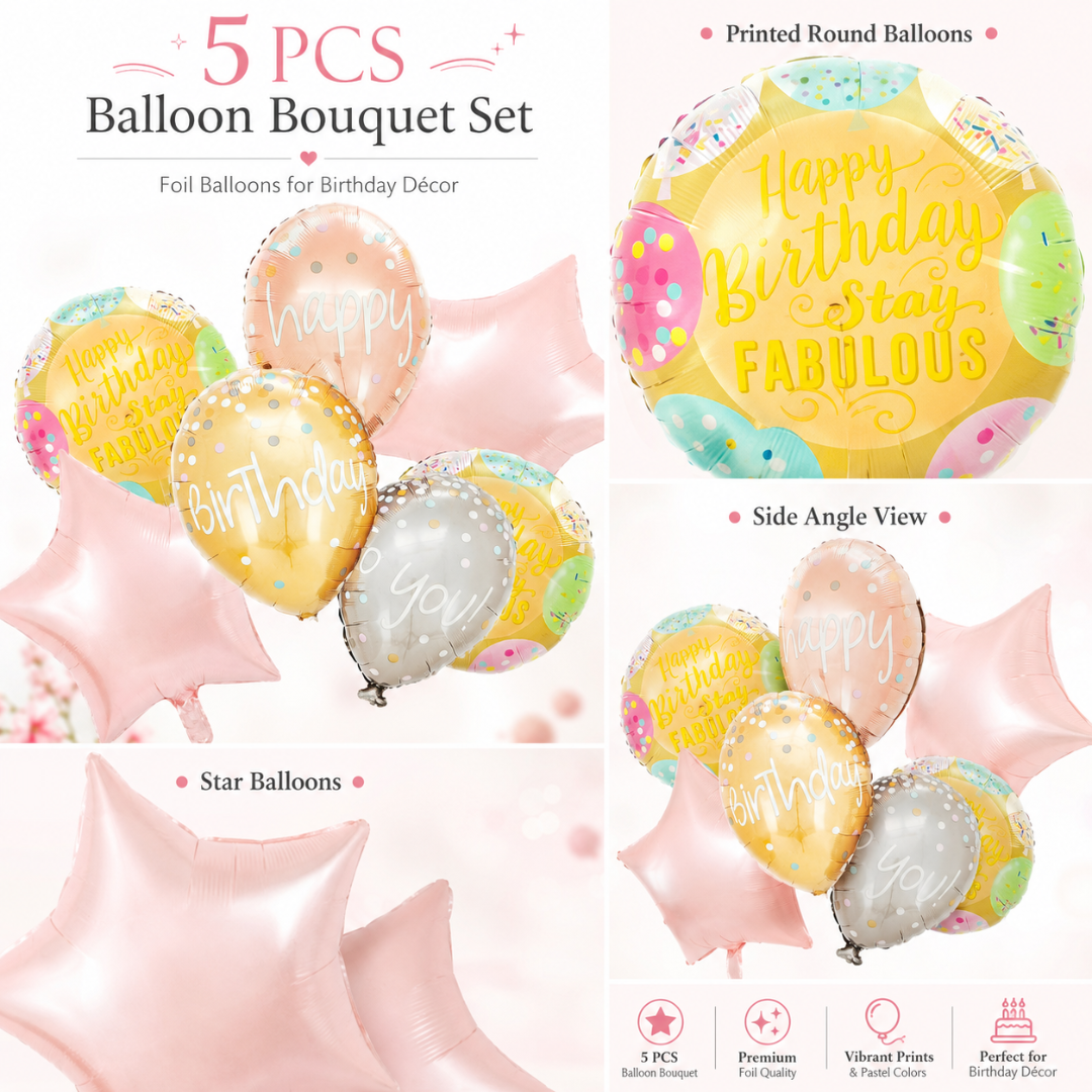 Triple Balloon Happy Birthday Balloon Set - 5PC - Wanna Party - lifestyle
