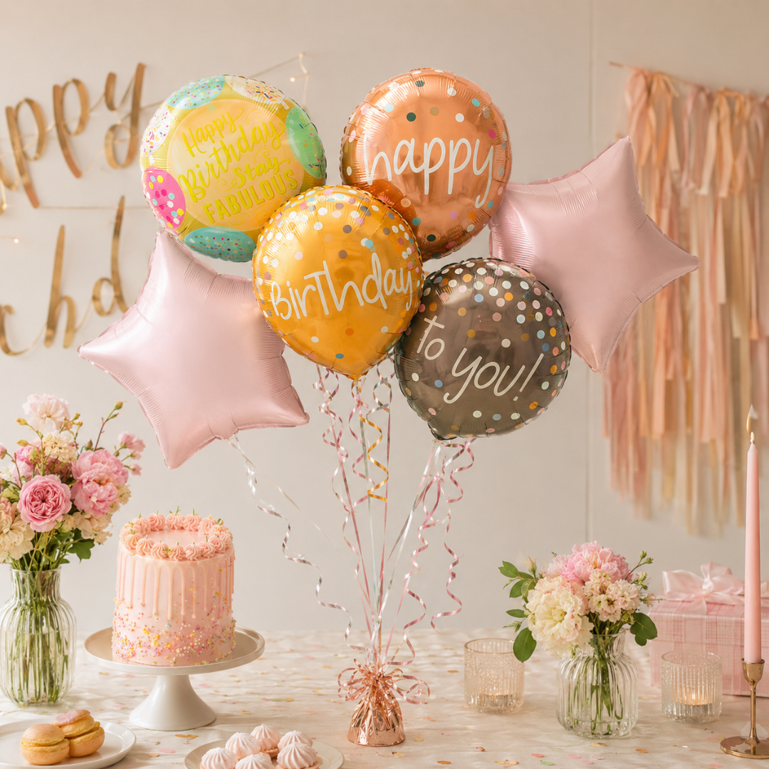 Triple Balloon Happy Birthday Balloon Set - 5PC - Wanna Party - decor