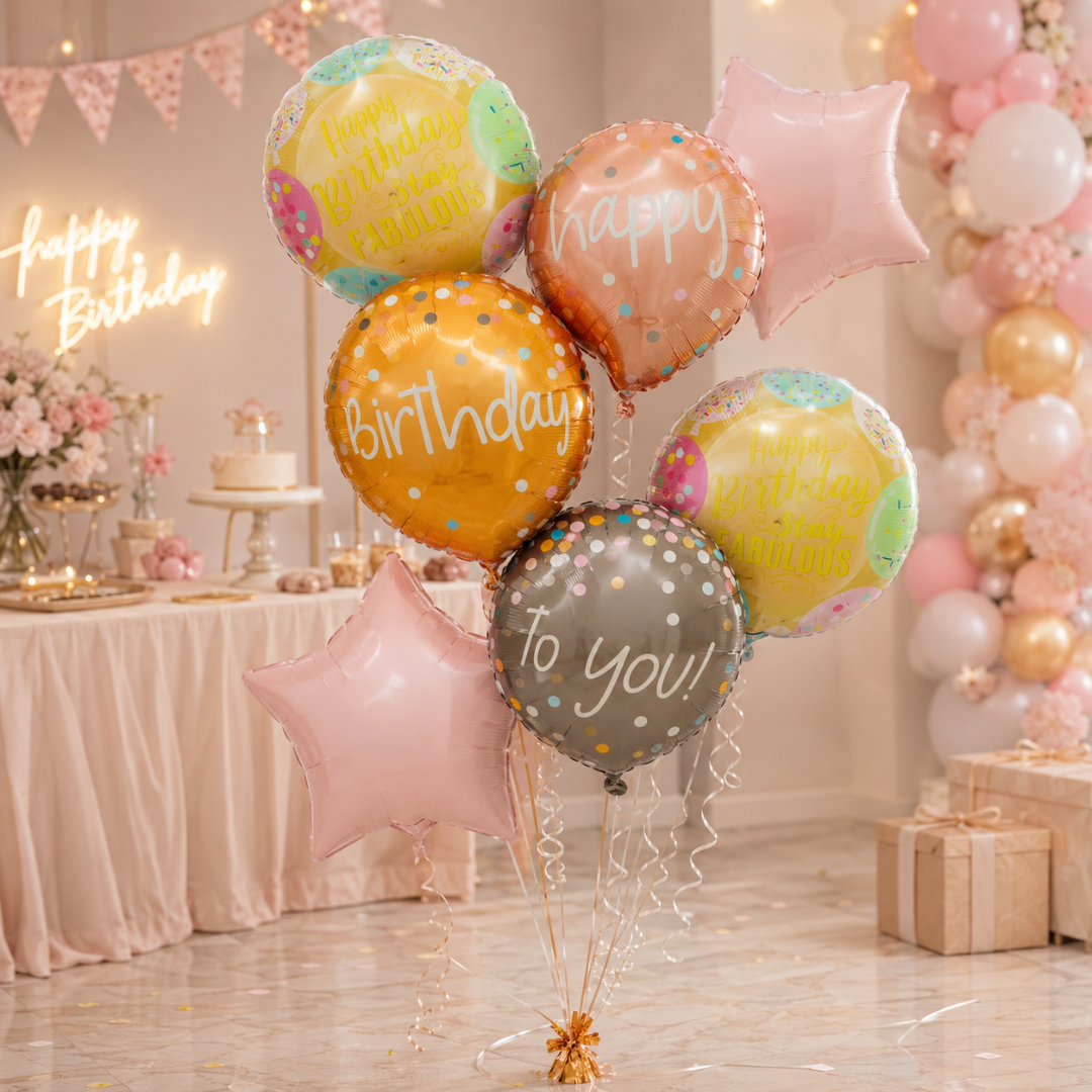 Triple Balloon Happy Birthday Balloon Set - 5PC - Wanna Party - flat