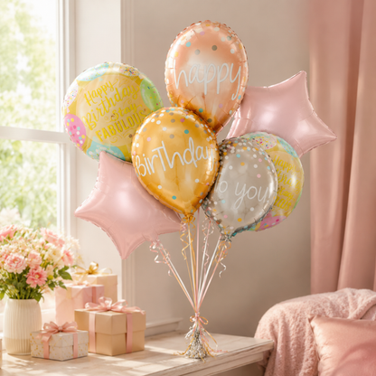 Triple Balloon Happy Birthday Balloon Set - 5PC - Wanna Party - use