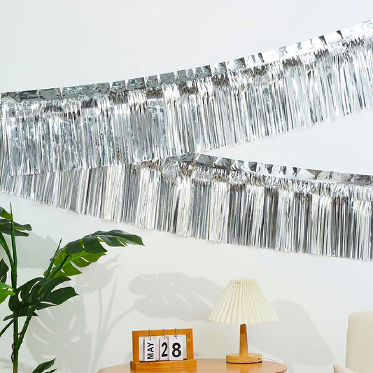 Iridescent Silver Foil Fringe Bunting Banner - 10FT - 1PC