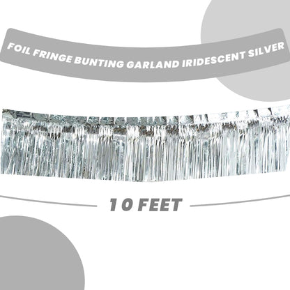 Iridescent Silver Foil Fringe Bunting Banner - 10FT - 1PC