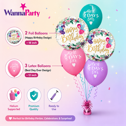 Best Day Ever Happy Birthday Pastel Balloon Set of 5 (Helium Filled & Delivered Inflated) | Birthday Decoration Balloons