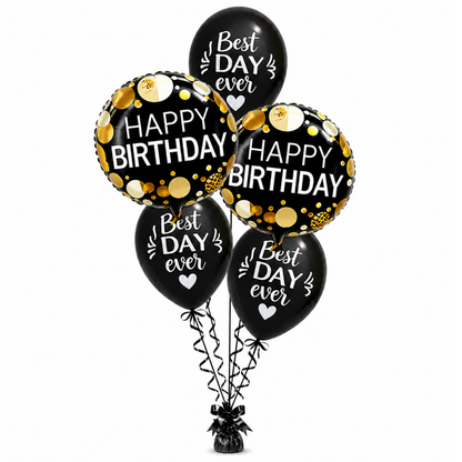 Best Day Ever Happy Birthday Black & White Balloon Set of 5 (Helium Filled & Delivered Inflated) | Birthday Decoration Balloons