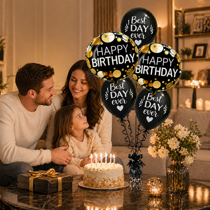 Best Day Ever Happy Birthday Black & White Balloon Set of 5 (Helium Filled & Delivered Inflated) | Birthday Decoration Balloons