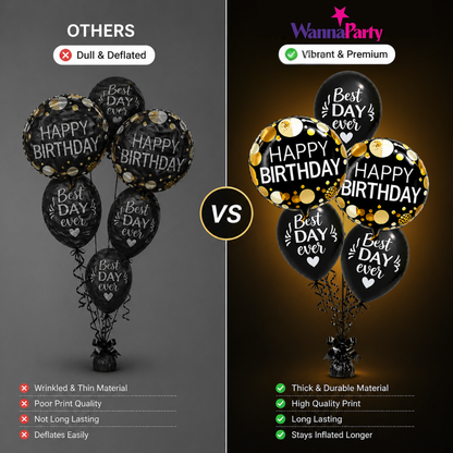 Best Day Ever Happy Birthday Black & White Balloon Set - 5PC