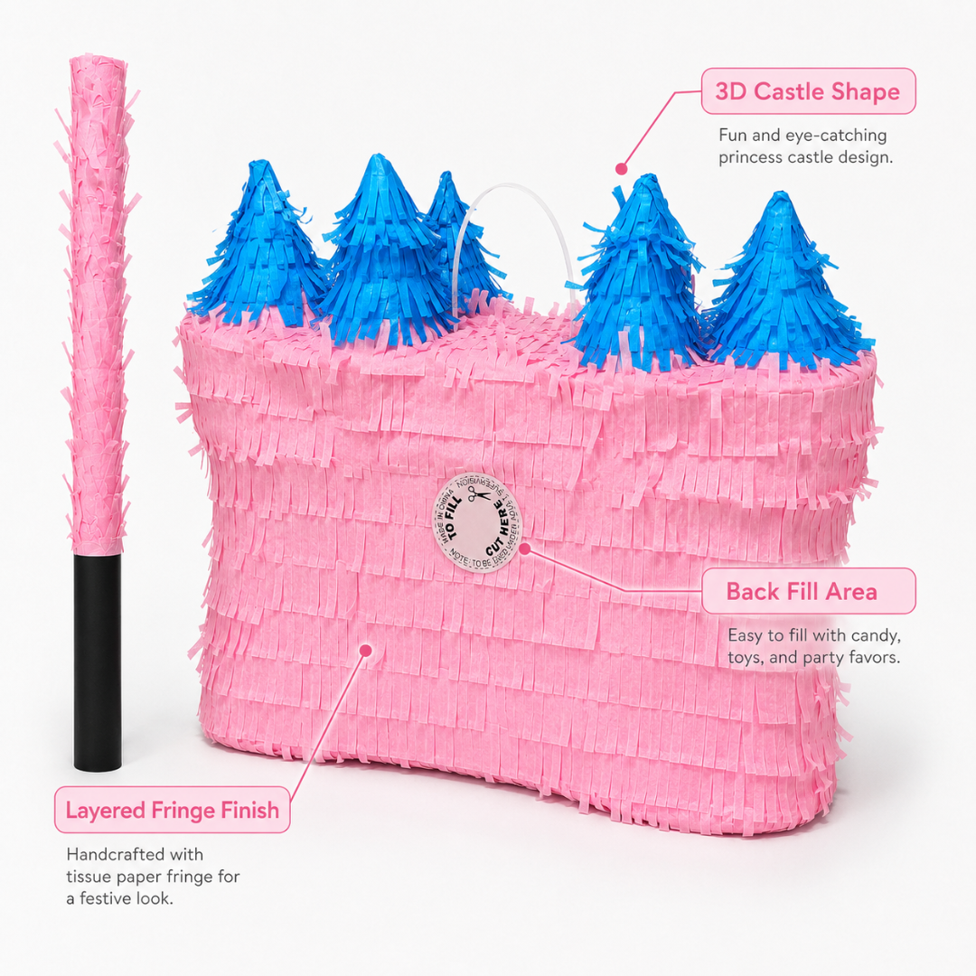 3D Castle Shaped Pink Princess Cake Pinata