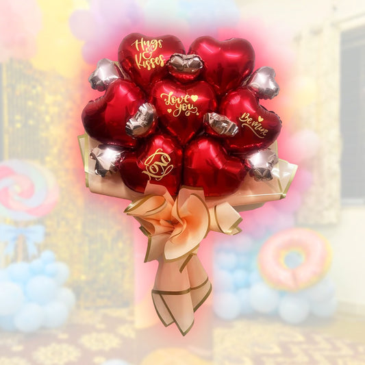 Red & Rose Gold Love You Text Foil Balloon Bouquet - 3PC