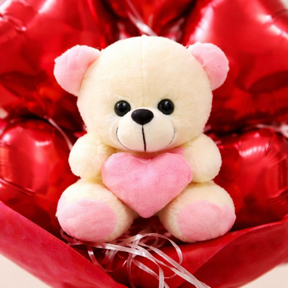Red Heart Shape Foil Balloon w/ Small Pink Teddy Combo for Valentines Day/ Theme Party - 6PC