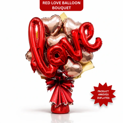 Rose Gold & Red Heart Foil Balloon Bouquet Set | Air Filled & Delivered Inflated | Romantic & Surprise Gift Bouquet