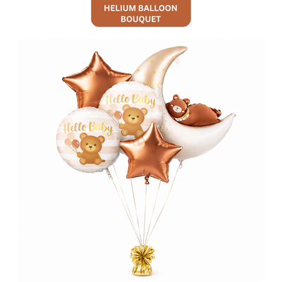 Welcome Baby Moon and Bear Shaped Helium Filled Balloon Bouqet Set of 5PC
