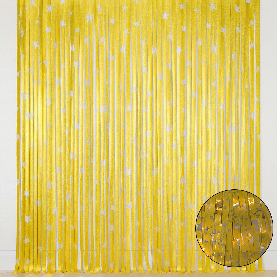 Curly Gold and Silver Star Foil Curtain - 6FT x 3FT - 1PC
