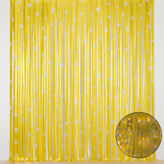 Curly Gold and Silver Star Foil Curtain - 6FT x 3FT - 1PC