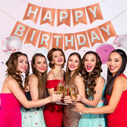 Metallic Rose Gold Happy Birthday Banner - 1PC