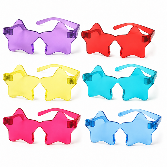 Star Shaped Multicolor Rimless Sunglases for Kids & Adults - 6PC