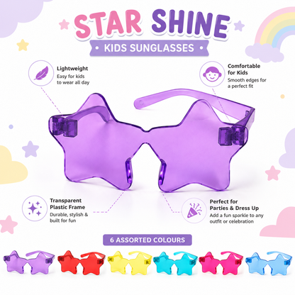 Star Shaped Multicolor Rimless Sunglases for Kids & Adults - 6PC