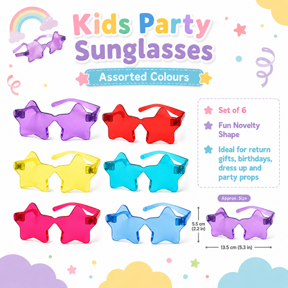 Star Shaped Multicolor Rimless Sunglases for Kids & Adults - 6PC