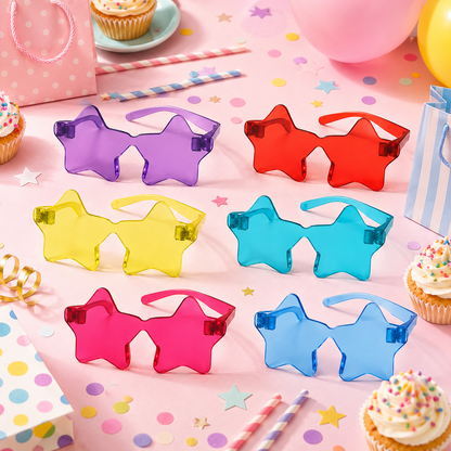 Star Shaped Multicolor Rimless Sunglases for Kids & Adults - 6PC