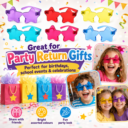 Star Shaped Multicolor Rimless Sunglases for Kids & Adults - 6PC