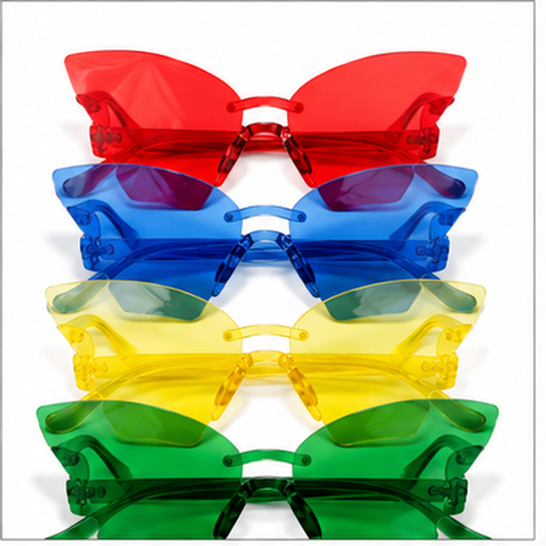 Butterfly Themed Multicolor Rimless Sunglases for Kids & Adults - 4PC