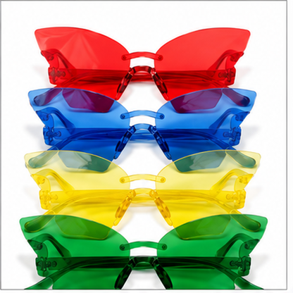 Butterfly Themed Multicolor Rimless Sunglases for Kids & Adults - 4PC