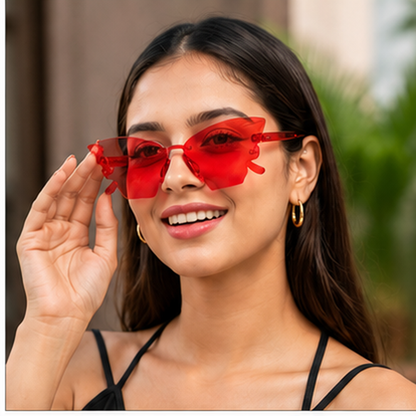 Butterfly Themed Multicolor Rimless Sunglases for Kids & Adults - 4PC