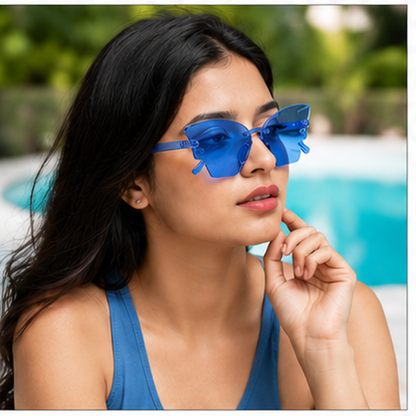 Butterfly Themed Multicolor Rimless Sunglases for Kids & Adults - 4PC