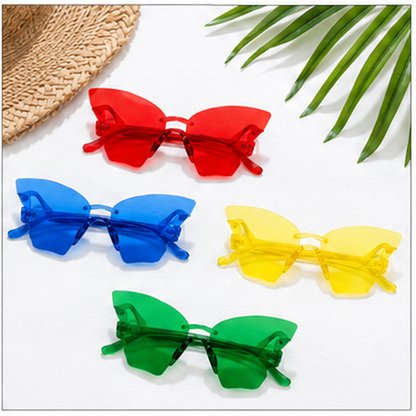 Butterfly Themed Multicolor Rimless Sunglases for Kids & Adults - 4PC