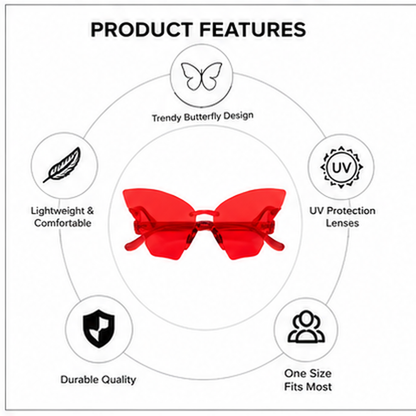 Butterfly Themed Multicolor Rimless Sunglases for Kids & Adults - 4PC
