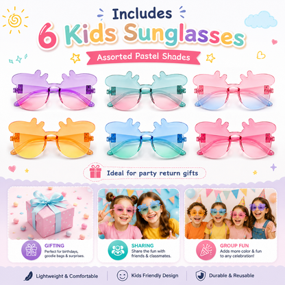 Peppa Pig Themed Multicolor Rimless Sunglasses for Kids - 6PC