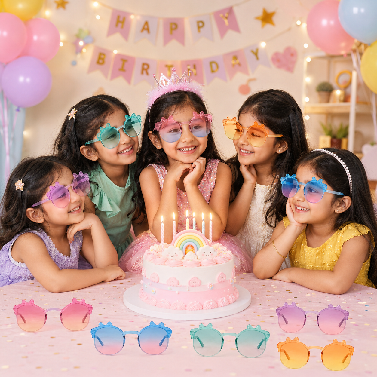 Peppa Pig Themed Multicolor Rimless Sunglasses for Kids - 6PC