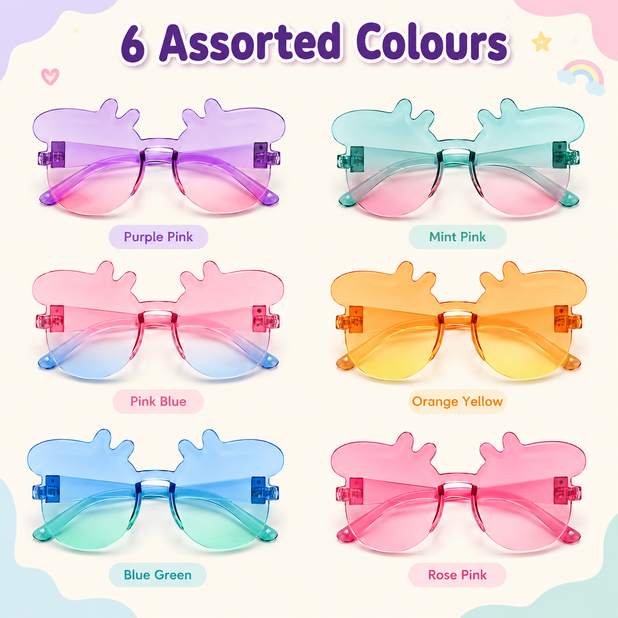 Peppa Pig Themed Multicolor Rimless Sunglasses for Kids - 6PC