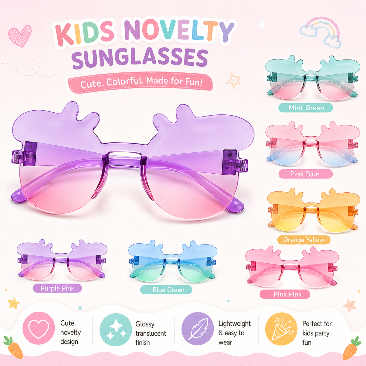 Peppa Pig Themed Multicolor Rimless Sunglasses for Kids - 6PC