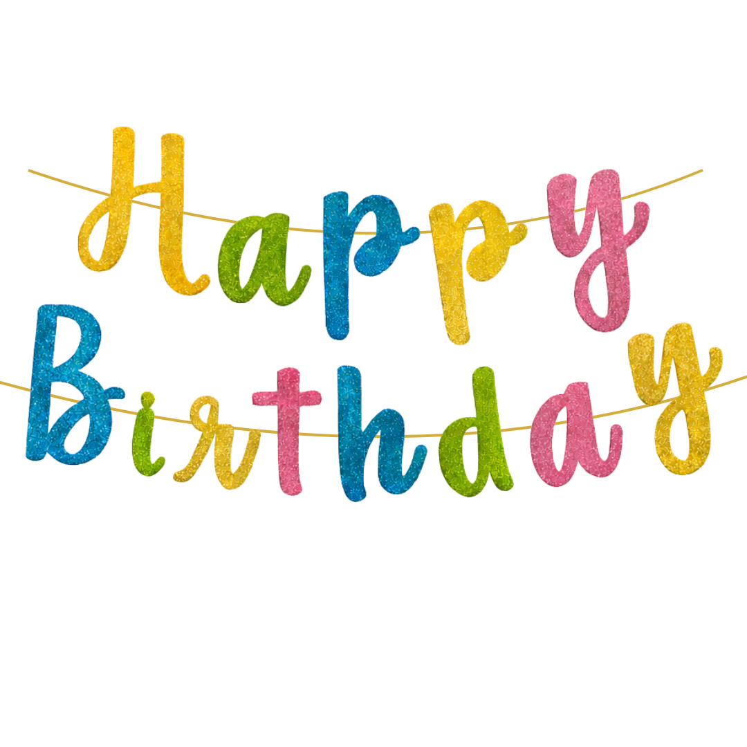 Happy Birthday Mulitcolor Glitter Cursive Banner - 1PC