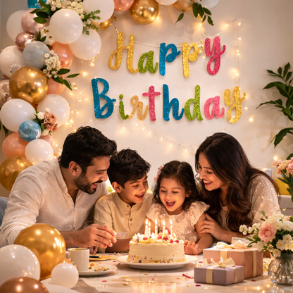 Happy Birthday Mulitcolor Glitter Cursive Banner - 1PC