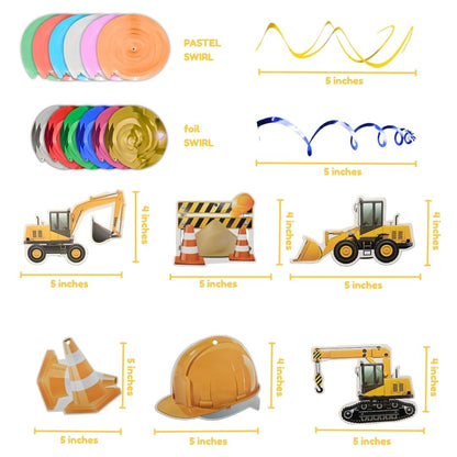 Under Construction Theme Swirl Hanging Decor w/ Cardstock Cutouts - 12 PC